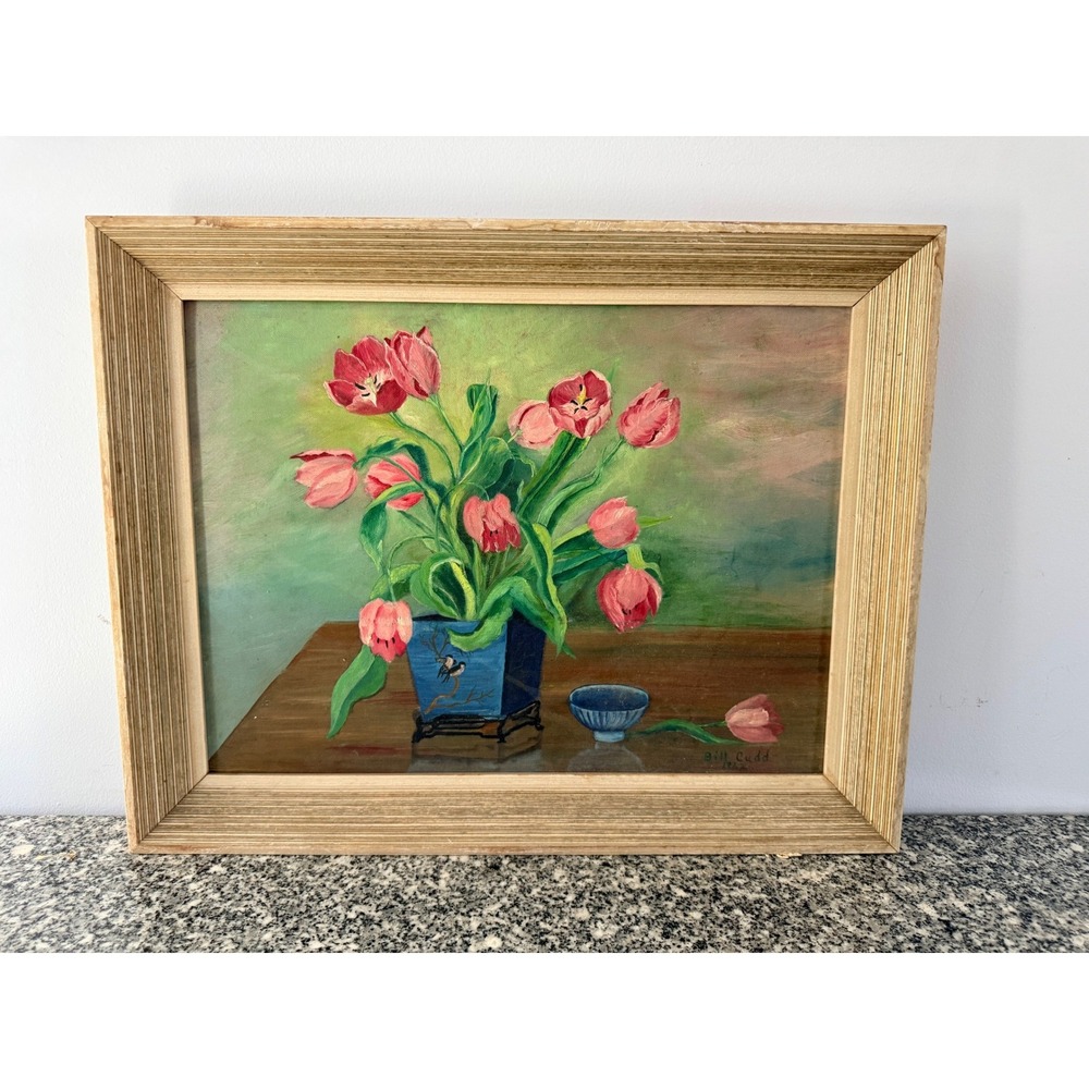 Bill Cudd. Vintage 1963 Tulip Floral Still Life oil painting